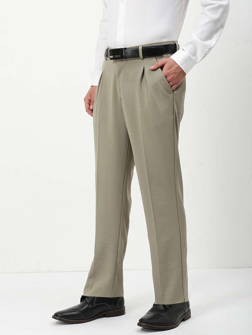 men mid rise solid pleated formal trouser - 21720894 - Standard Image - 2