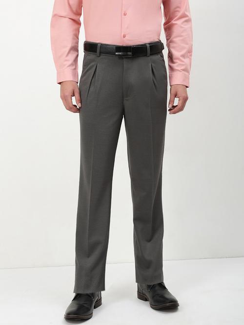 men mid rise solid pleated formal trouser - 21720897 - Standard Image - 0
