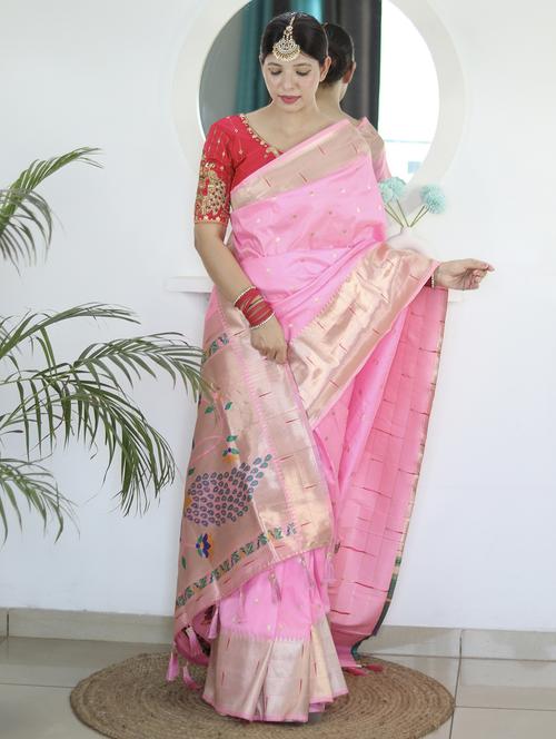 women pink self design paithani saree with blouse - 21720928 -  Standard Image - 0