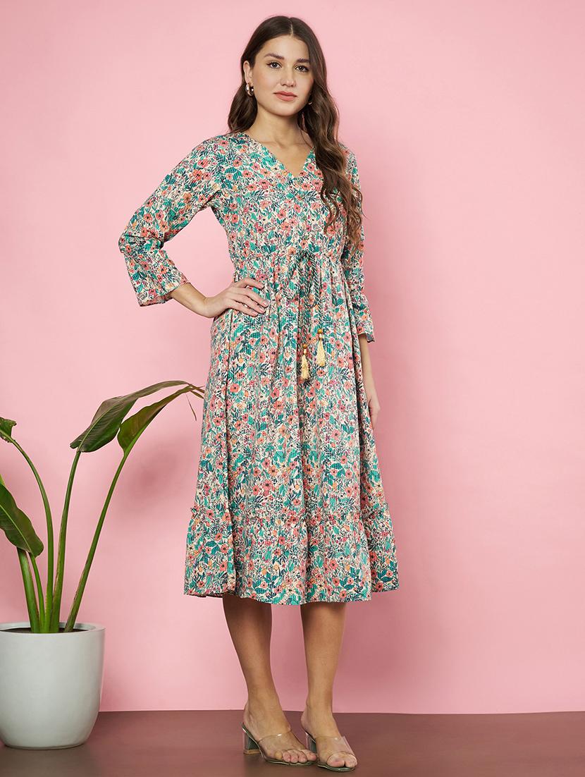 women floral print tiered calf length dress - 21720962 - Standard Image - 2