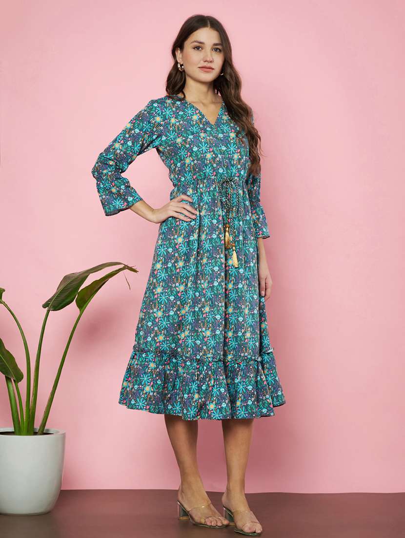 women printed claf length tiered dress - 21720963 - Standard Image - 2