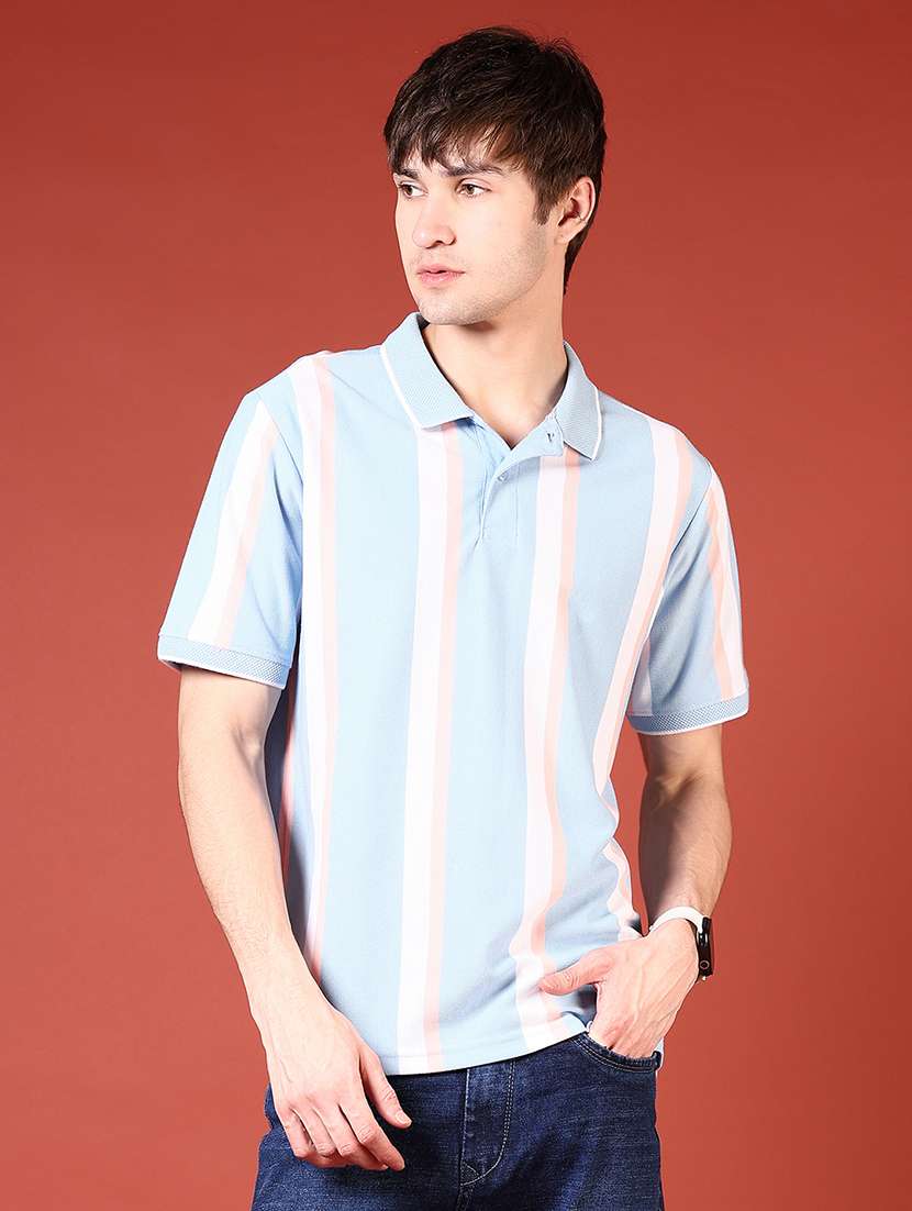 men striped short sleeve regular fit polo t-shirt