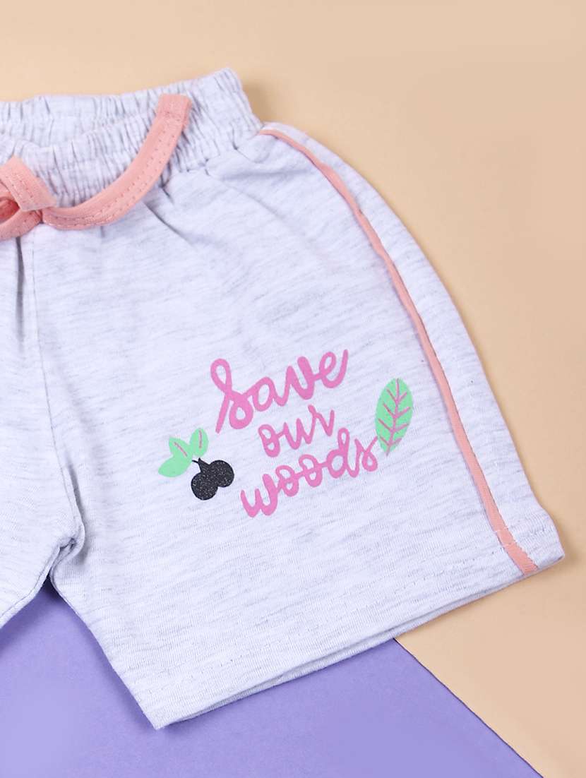 girls printed t-shirt & shorts casual wear sets - 21720978 - Standard Image - 2