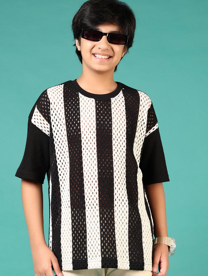 boys black & white striped short sleeve t-shirt