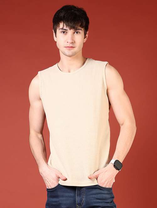 men solid sleeveless regular fit t-shirt