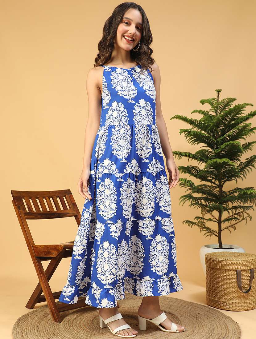 blue floral print fit & flare dress
