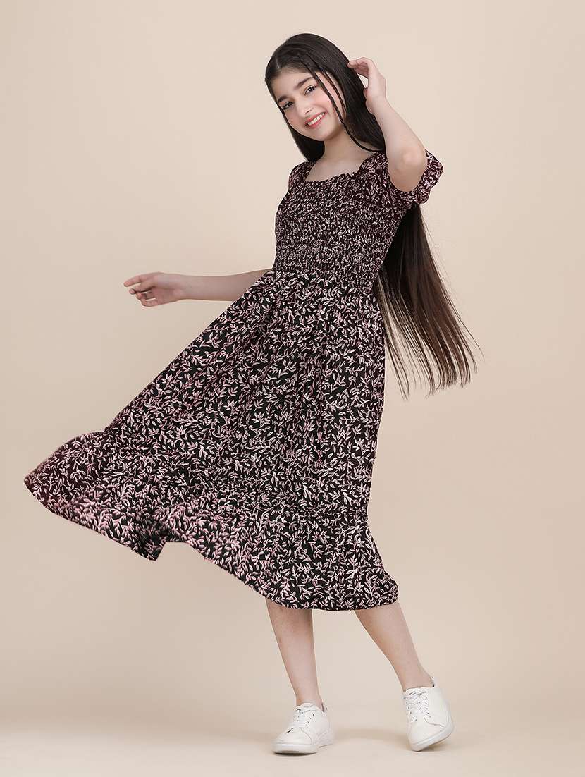 women printed puff sleeves tiered dress - 21721189 - Standard Image - 2