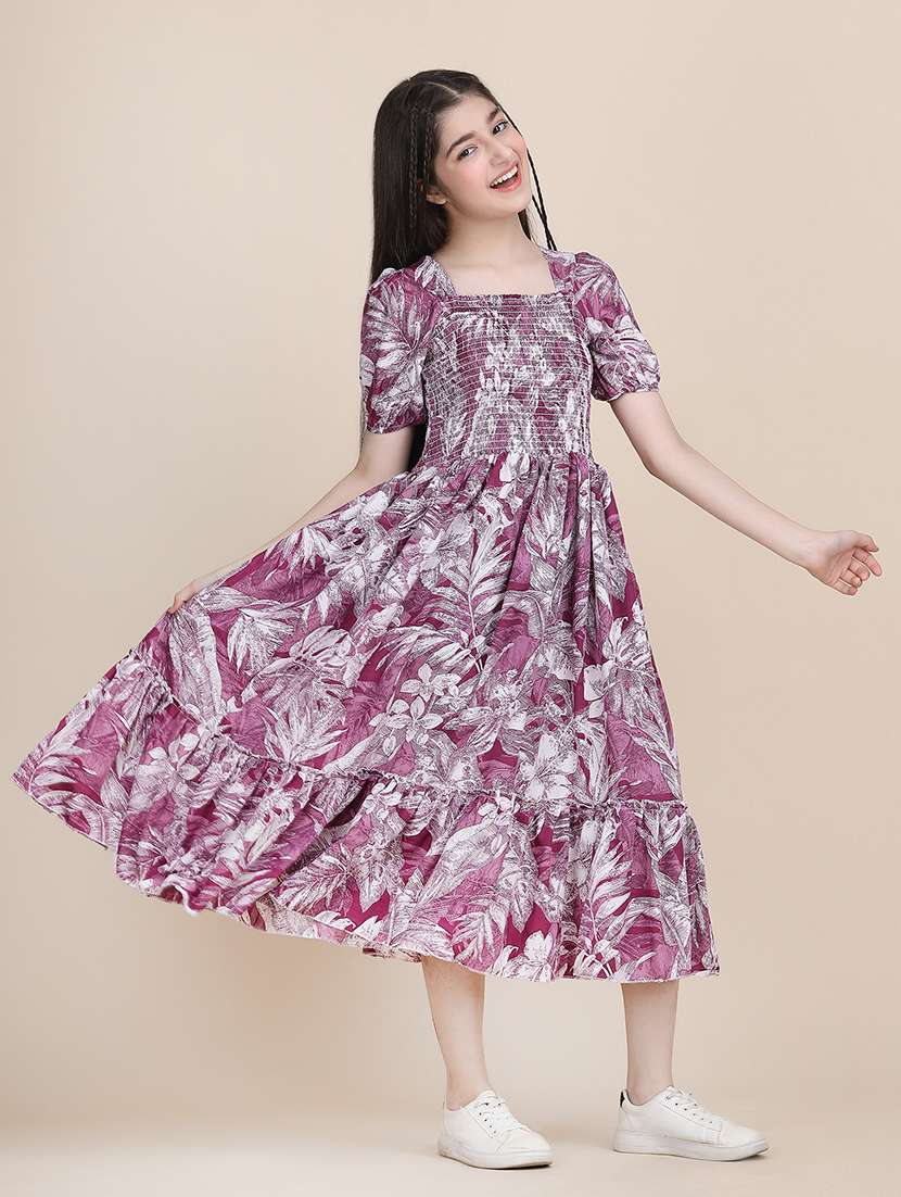 women printed puff sleeves tiered dress - 21721202 -  Standard Image - 2