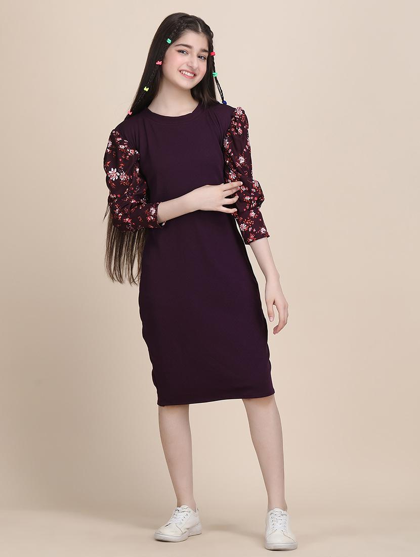 girls solid round neck sheath dress - 21721210 - Standard Image - 2