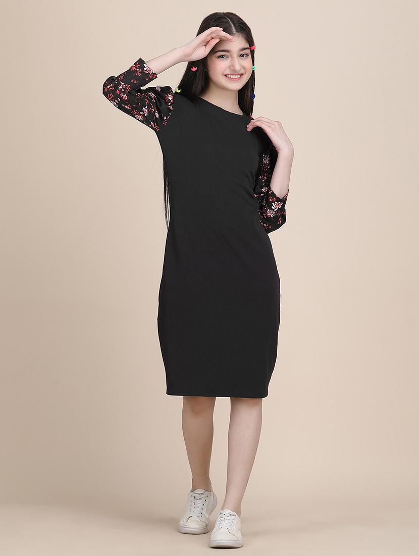 girls solid round neck sheath dress - 21721211 - Standard Image - 2
