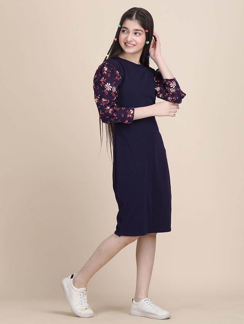 girls solid round neck sheath dress - 21721212 - Standard Image - 2