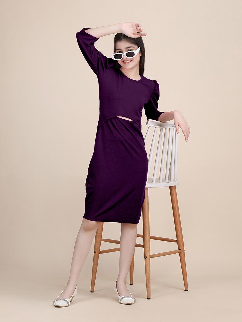 girls solid round neck sheath dress - 21721222 - Standard Image - 2