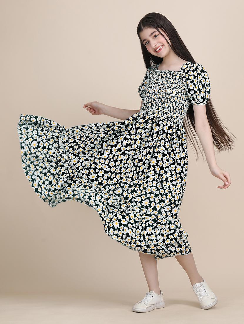 women printed puff sleeves tiered dress - 21721226 - Standard Image - 2