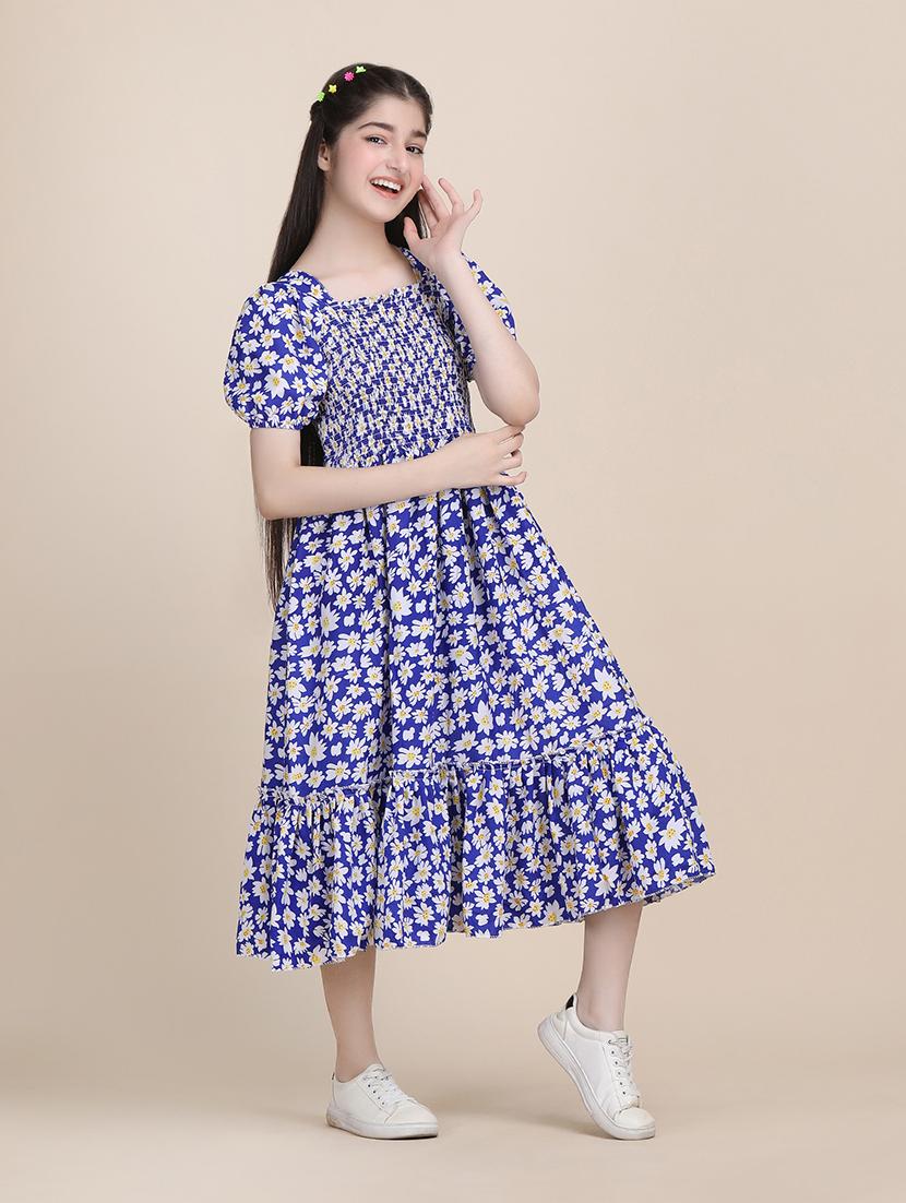 girls floral printed puff sleeve tiered dress - 21721227 - Standard Image - 2