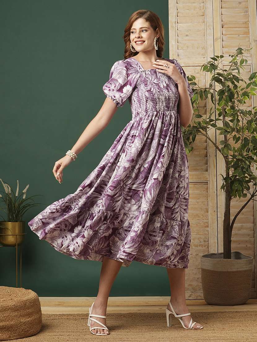 women floral print puff sleeves tiered dress - 21721277 -  Standard Image - 2