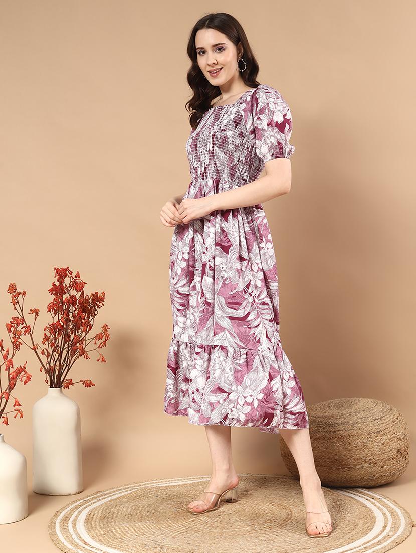 women floral print puff sleeves tiered dress - 21721280 - Standard Image - 2