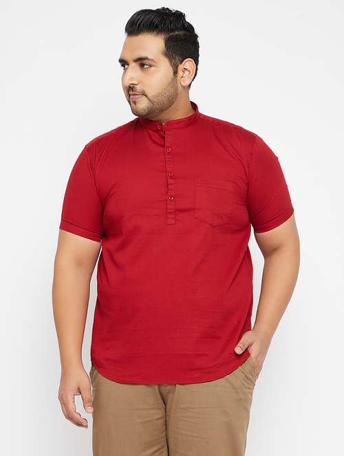 men mandarin neck solid short kurta - 21721350 - Standard Image - 0
