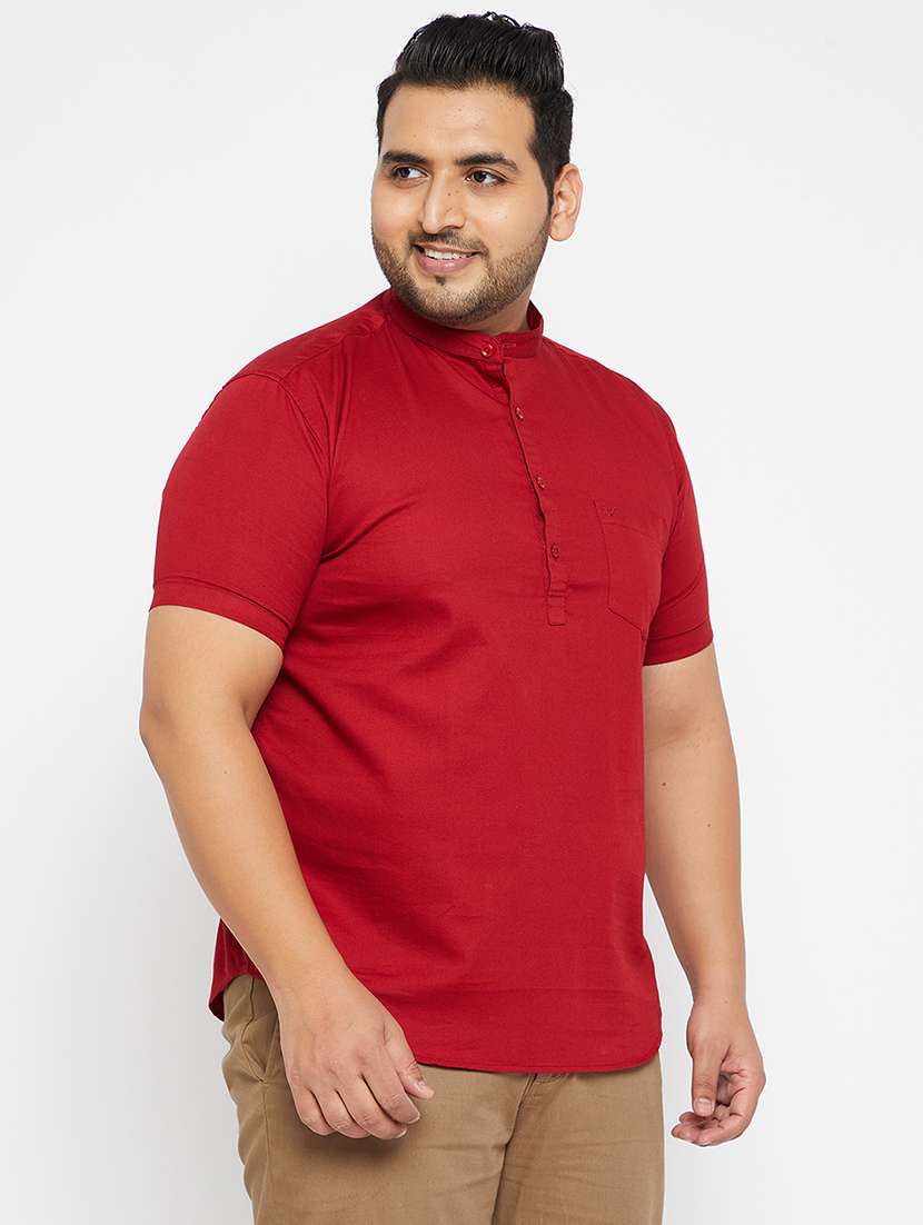 men mandarin neck solid short kurta - 21721350 - Standard Image - 2
