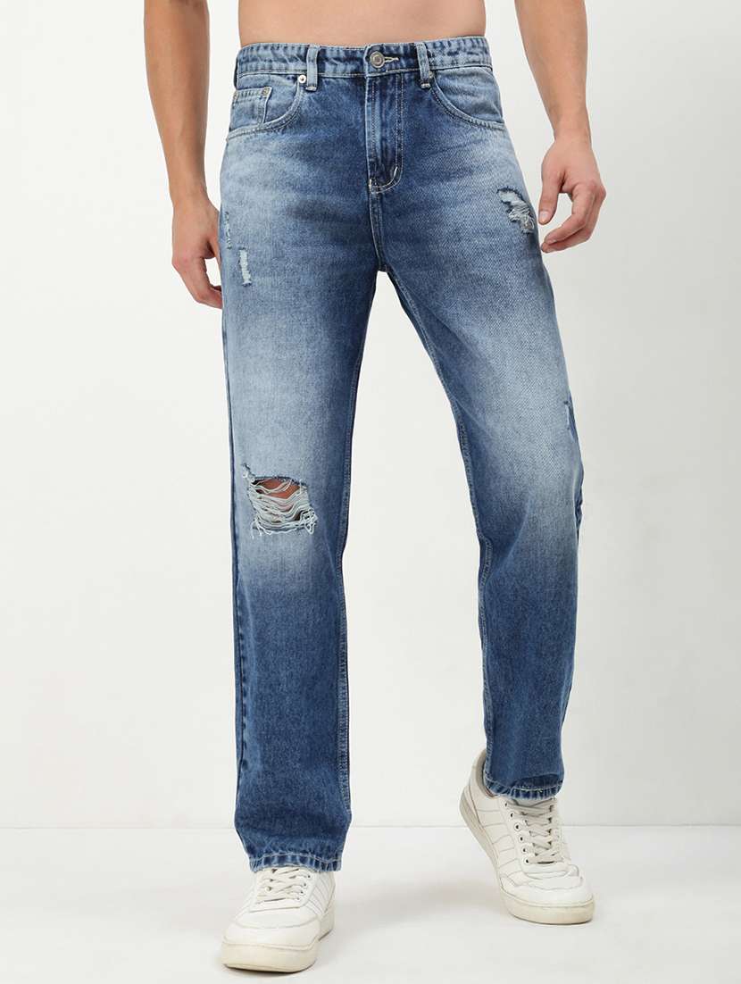 men low rise distressed denim jeans