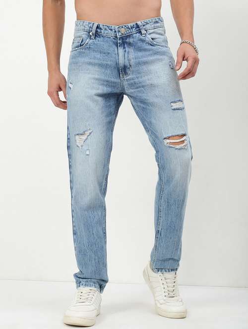 men low rise distressed denim jeans - 21721356 - Standard Image - 0