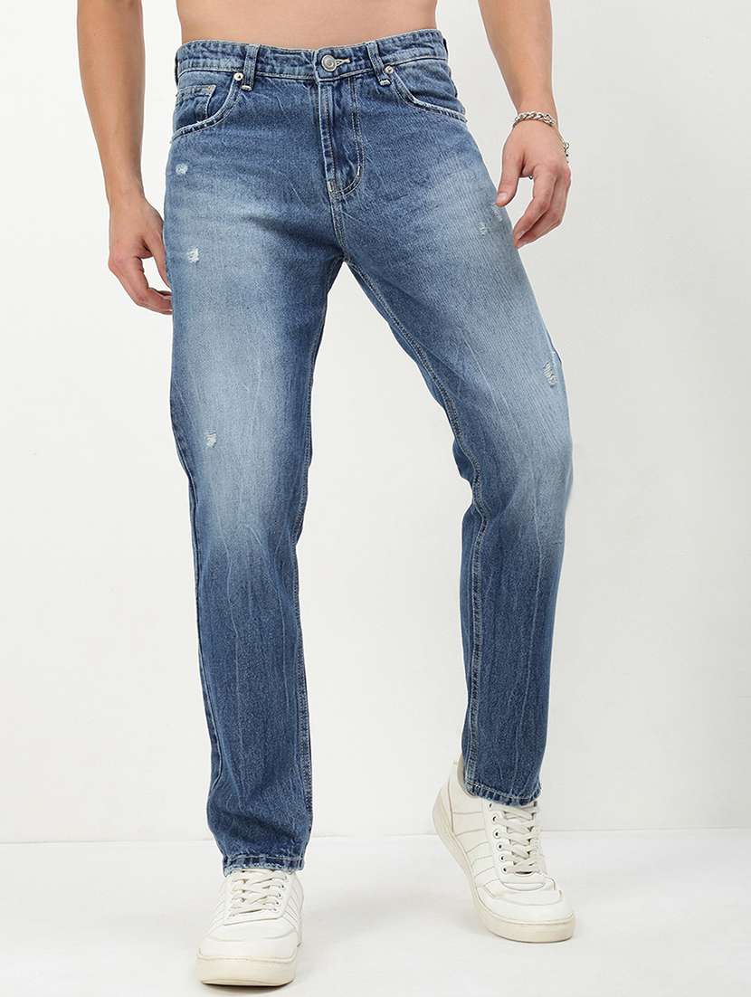 men low rise distressed denim jeans