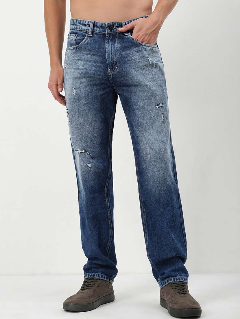 men low rise distressed denim jeans