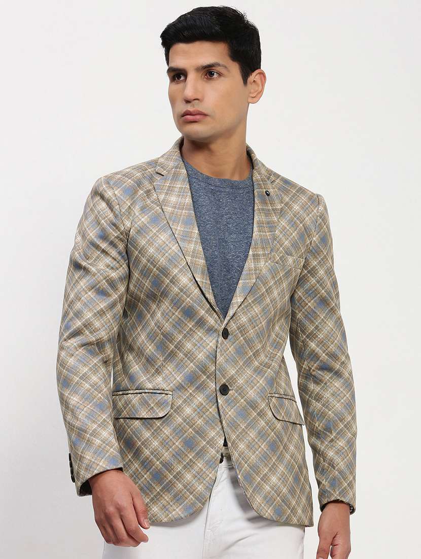 men long sleeves printed single breasted casual blazer