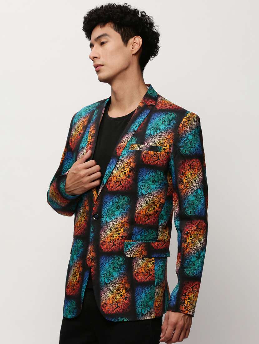 men printed lapel collar single breasted casual blazer - 21721485 -  Standard Image - 2