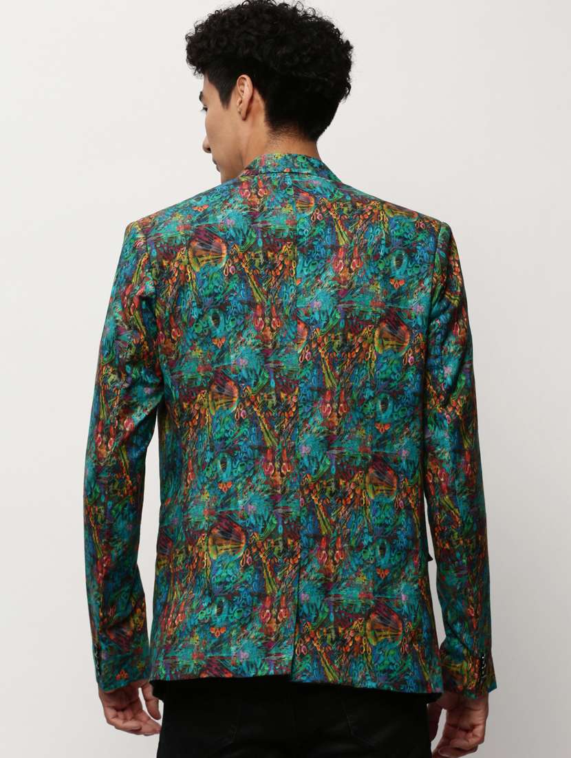 men printed lapel collar single breasted casual blazer - 21721489 -  Standard Image - 2