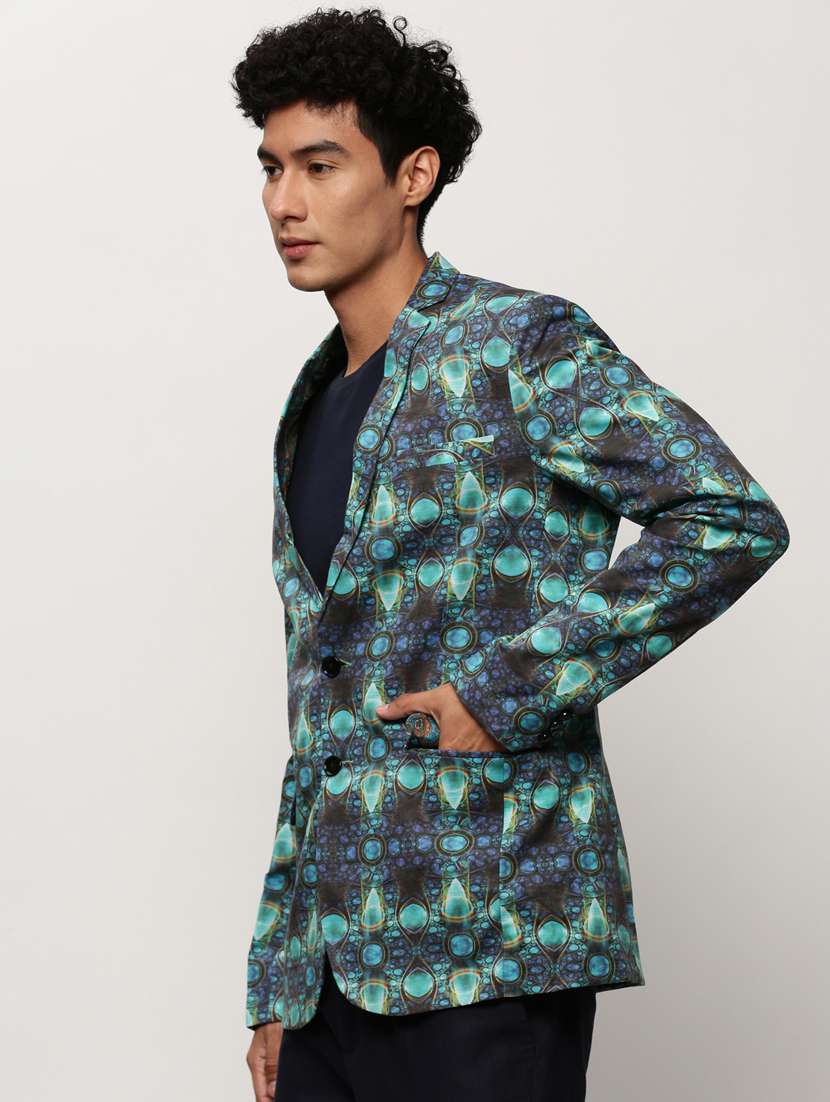 men printed lapel collar single breasted casual blazer - 21721490 -  Standard Image - 2