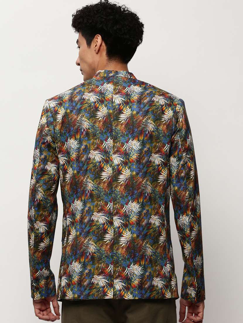 men printed lapel collar single breasted casual blazer - 21721493 -  Standard Image - 2