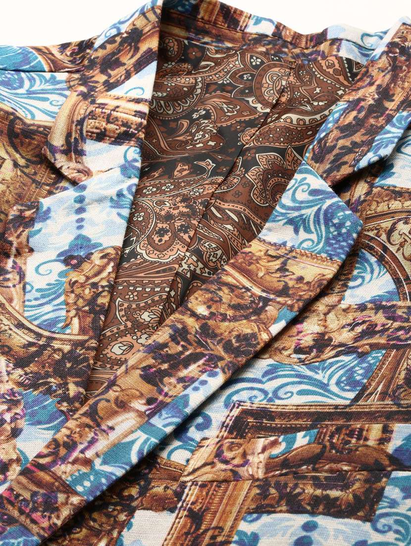 men printed lapel collar single breasted casual blazer - 21721501 -  Standard Image - 7