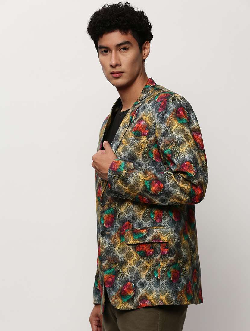 men printed lapel collar single breasted casual blazer - 21721503 -  Standard Image - 2