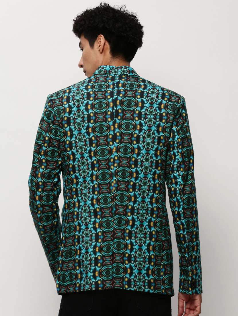 men printed lapel collar single breasted casual blazer - 21721504 -  Standard Image - 2