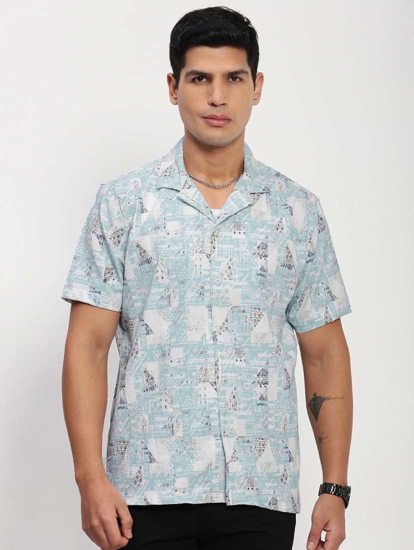 men short sleeves printed casual shirt