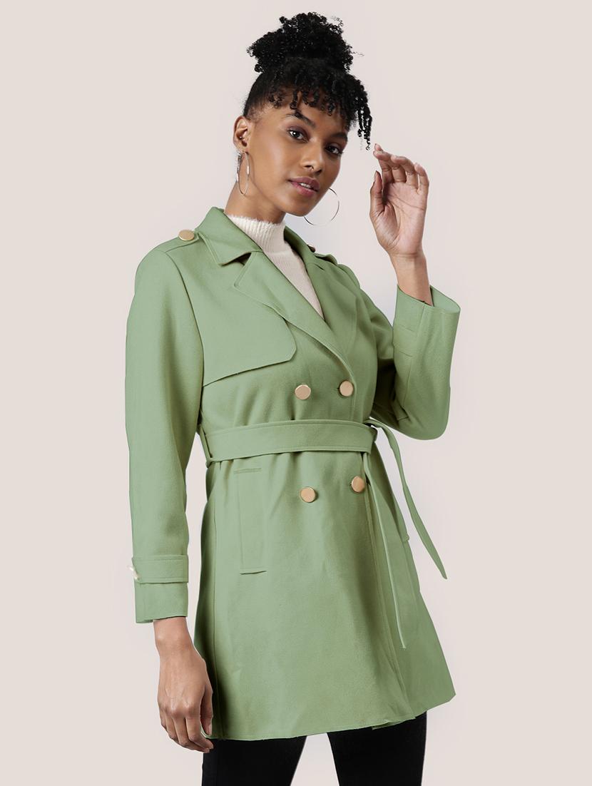 women green solid full sleeve overcoat - 21721650 - Standard Image - 2