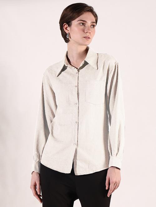 women beige solid with work long sleeve shirt - 21721655 - Standard Image - 0