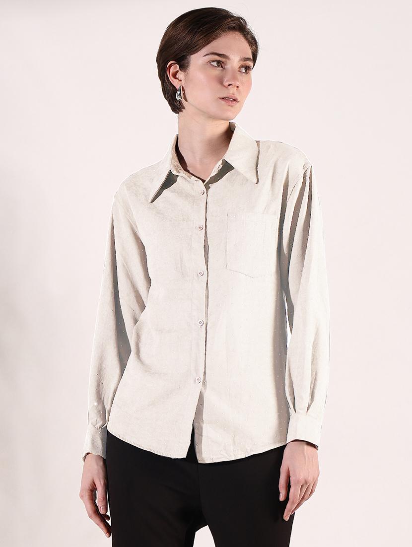 women beige solid with work long sleeve shirt - 21721655 - Zoom Image - 0
