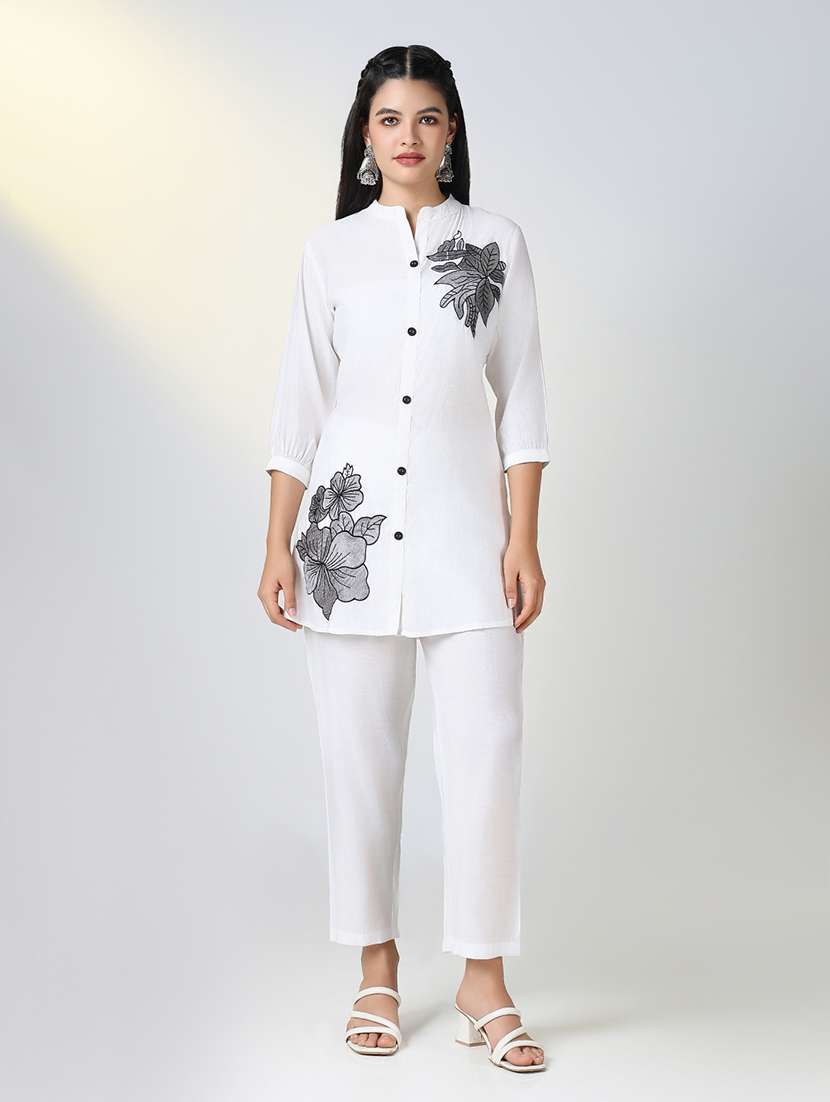 women embroidered top and trouser co-ord set