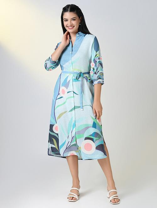 women printed three quarter sleeve shirt dress - 21721678 - Standard Image - 0