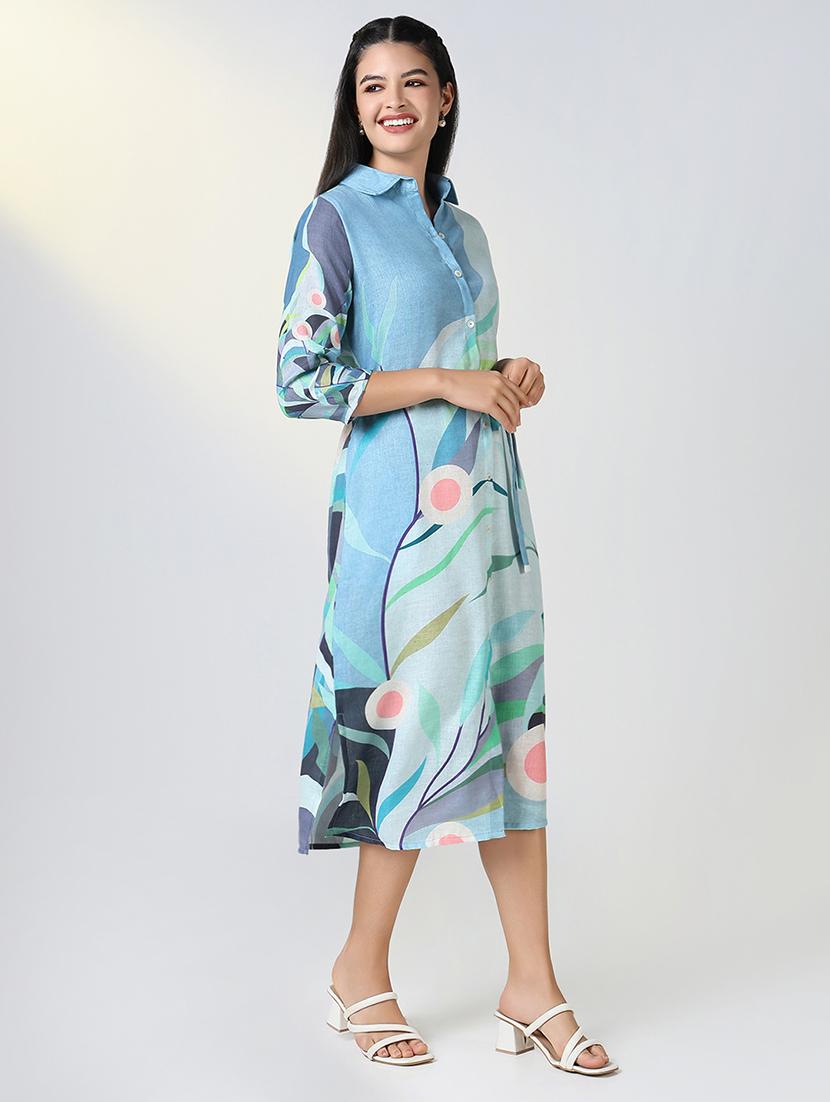 women printed three quarter sleeve shirt dress - 21721678 - Standard Image - 2