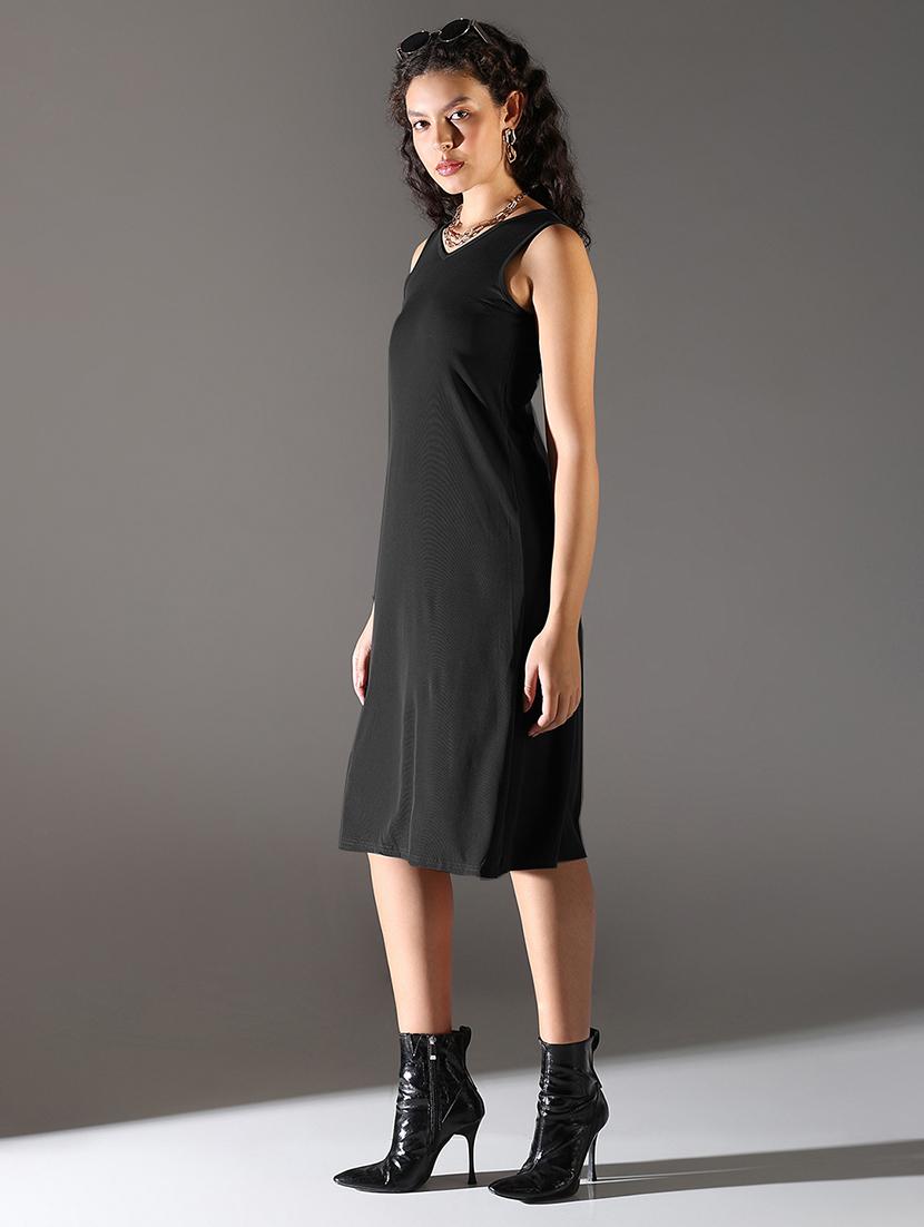 black cotton aline dress - 21721679 - Standard Image - 2