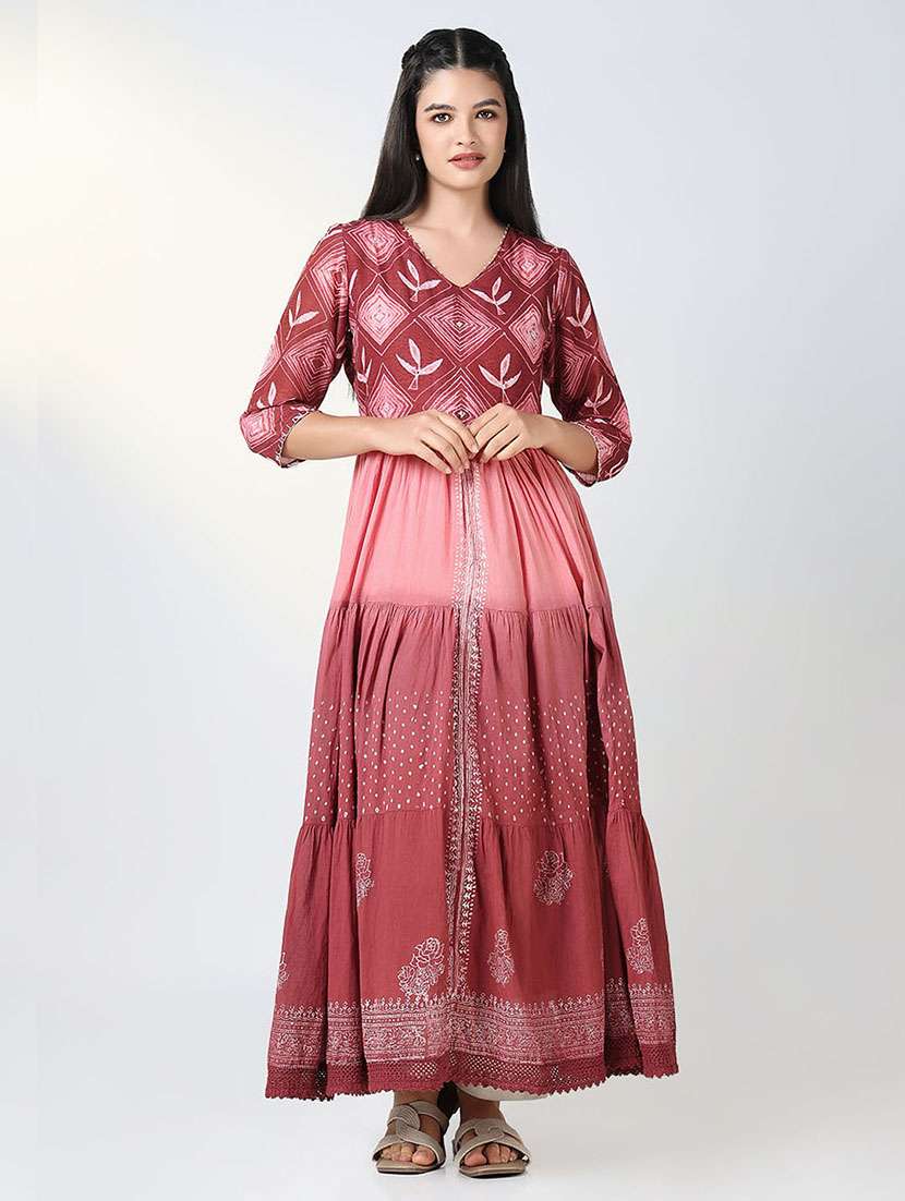 women printed v neck tiered kurta