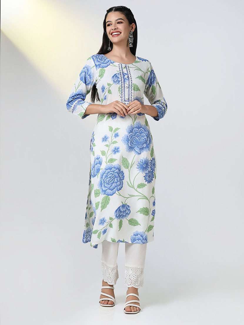 women floral round neck straight kurta