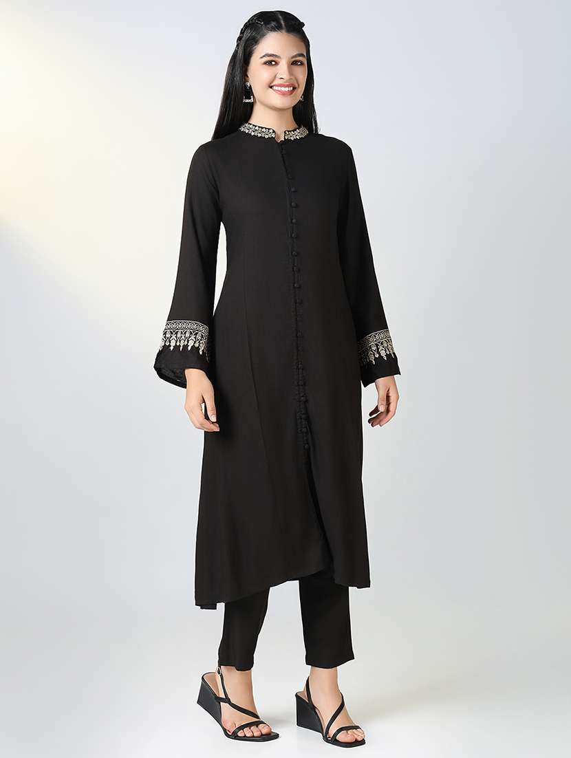 women black long sleeve kurta pant with dupatta set  - 21721716 -  Standard Image - 2