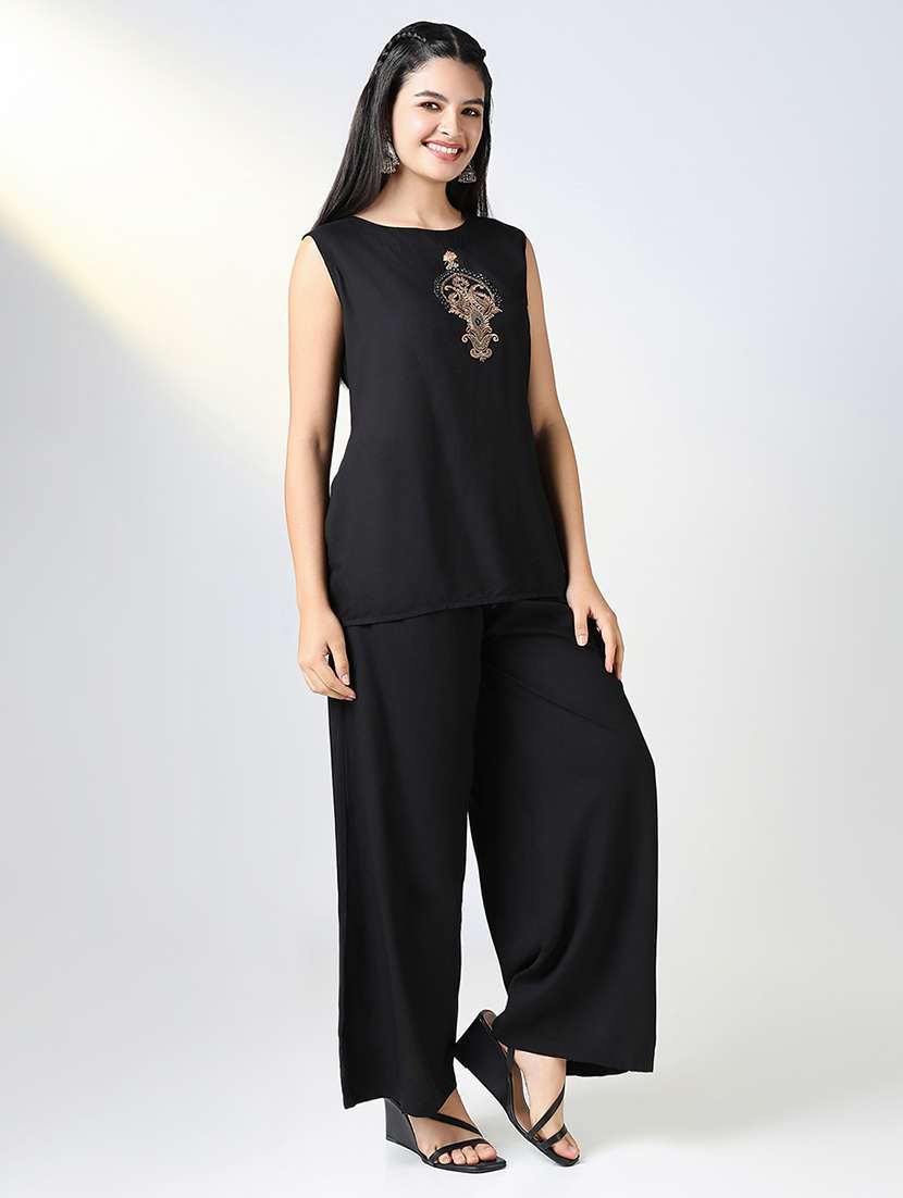 women black printed round neck fusion set - 21721722 -  Standard Image - 2