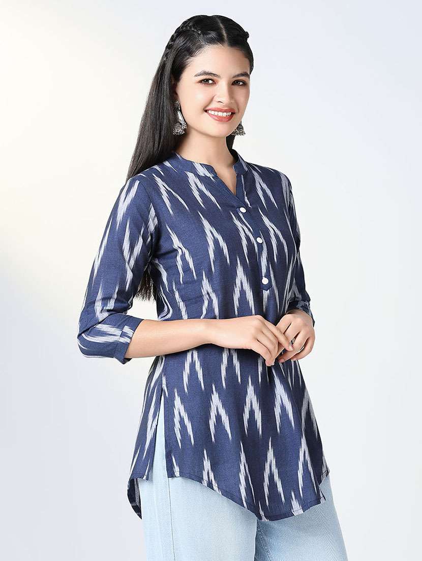 women ikat mandarin neck straight kurti - 21721726 -  Standard Image - 2