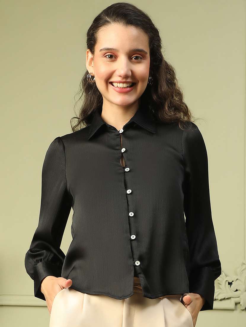 women solid long sleeve shirt