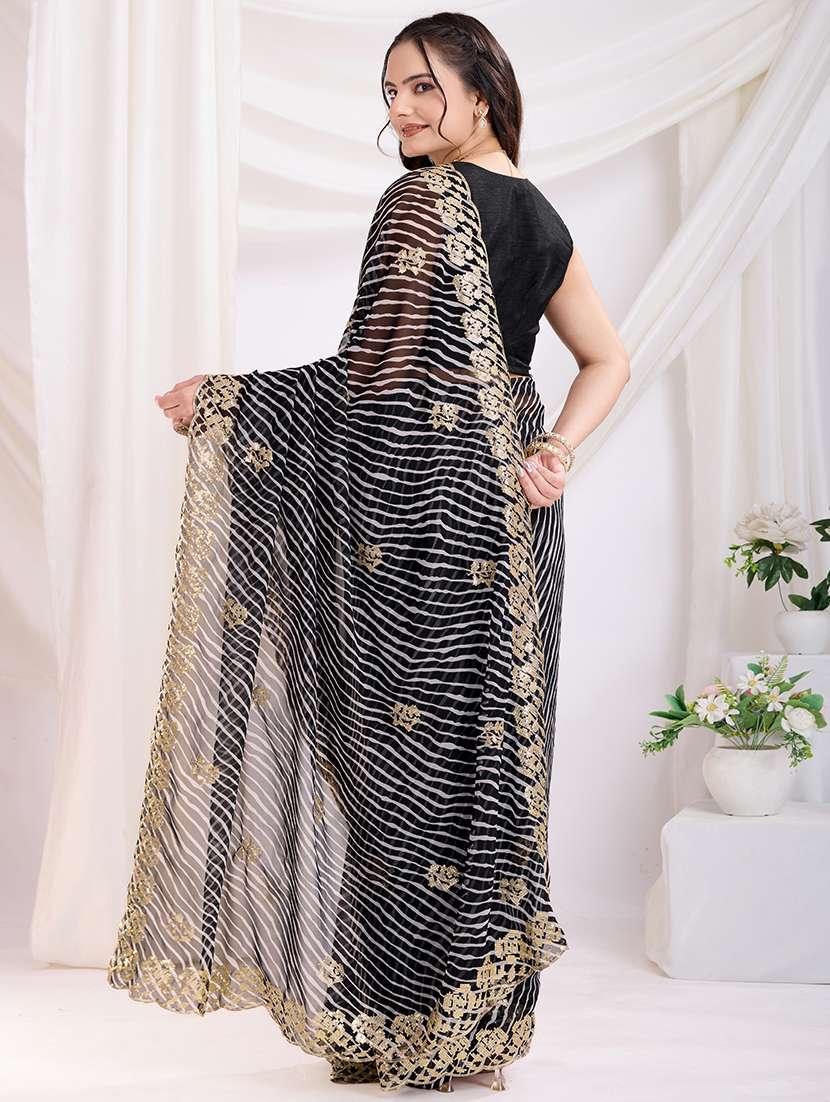 women black leheriya printed saree with blouse - 21721813 - Standard Image - 2