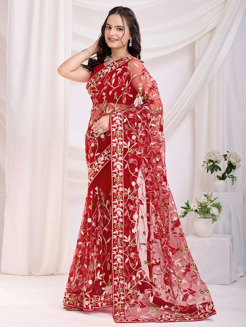 women red embroidered saree with blouse - 21721817 -  Standard Image - 2